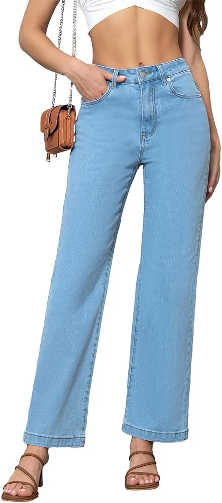 ETTELO Womens Jeans High Waisted Straight Leg Loose Stretchy Lightweight Tummy Control Trendy Boy... | Amazon (US)