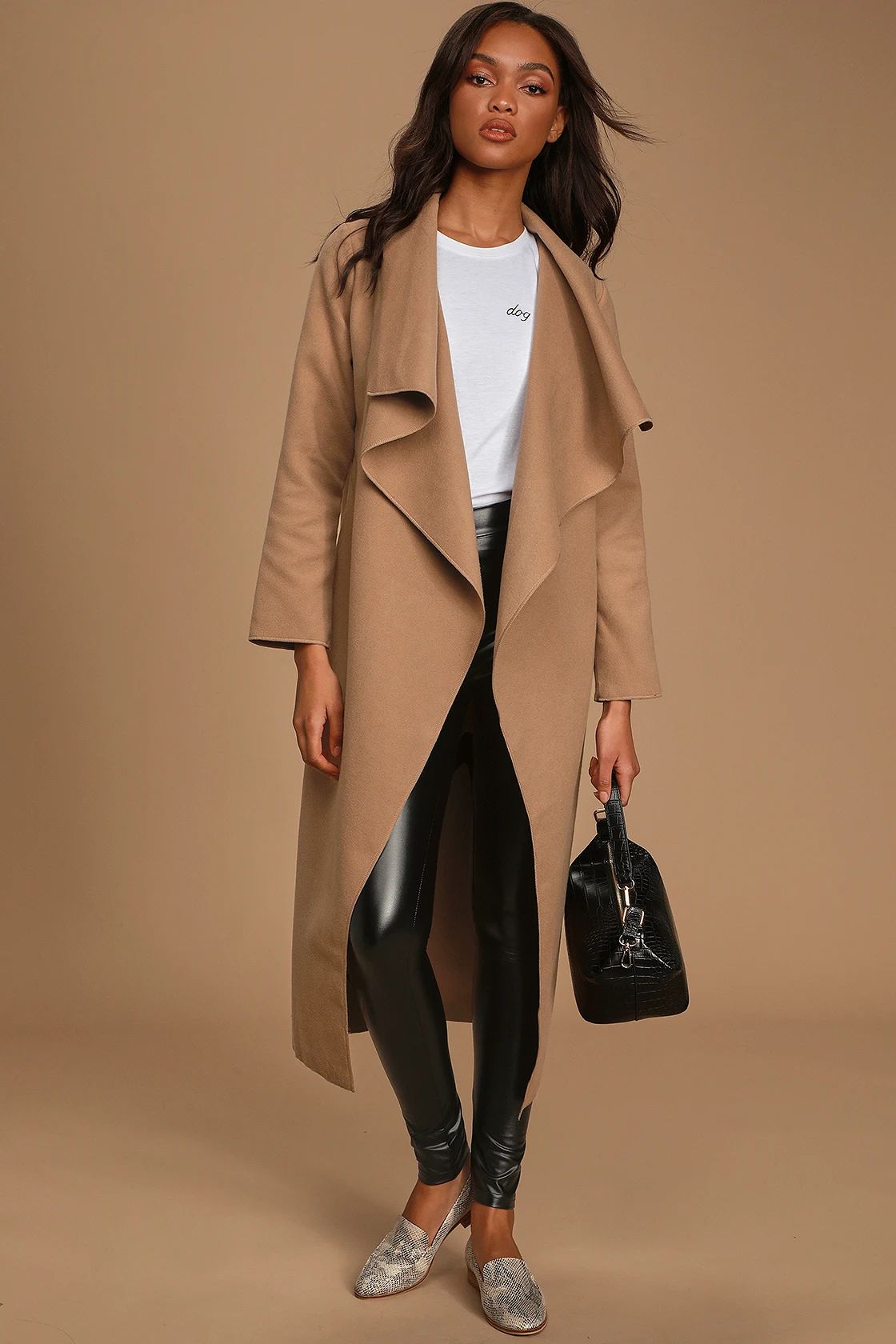 Hanna Camel Drape Open-Front Coat | Lulus