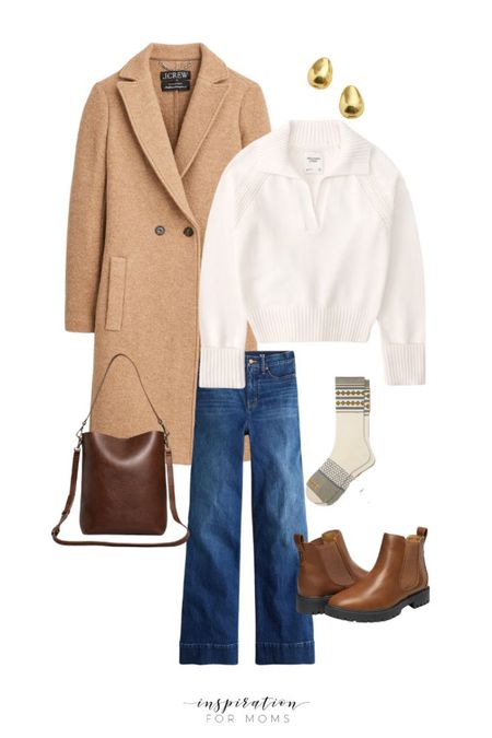 Winter outfit featuring wool coat, notched neck sweater, wide leg jeans, calf socks, brown ankle boots, bucket bag, and huggie earrings.

Winter wardrobe capsule, simple winter outfit, outfit ideas

#LTKstyletip #LTKover40 #LTKsalealert