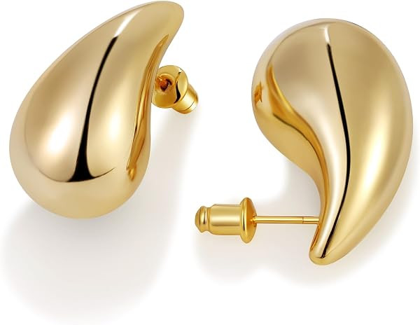 Teardrop Earrings for Women, 14K Gold Plated Chunky Drops | Amazon (US)