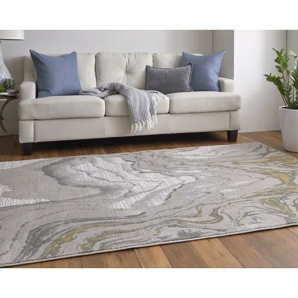 Jordon Vanhorn Abstract Marble Print Rug, Gold/Ivory | Wayfair North America