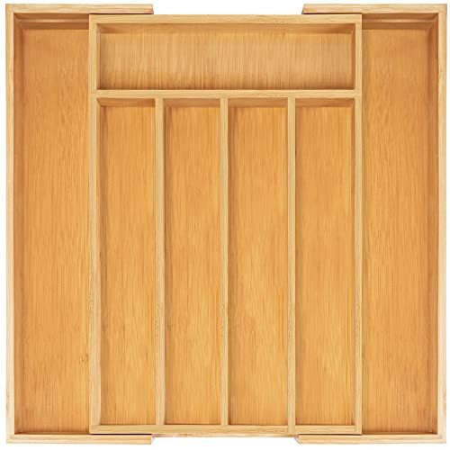 Besilord Expandable Utensil Organizer Silverware Organizer for Kitchen Adjustable Utensils Holder Bamboo Large Flatware Silverware Cutlery in Drawer (7 Slot, Natural) | Amazon (US)