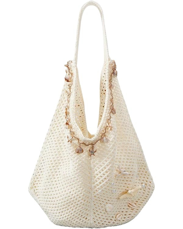 QWINEE Women's Hollow Out Crochet Beach Tote Bag Seashell Starfish Lightweight Summer Vacation Kn... | Amazon (US)
