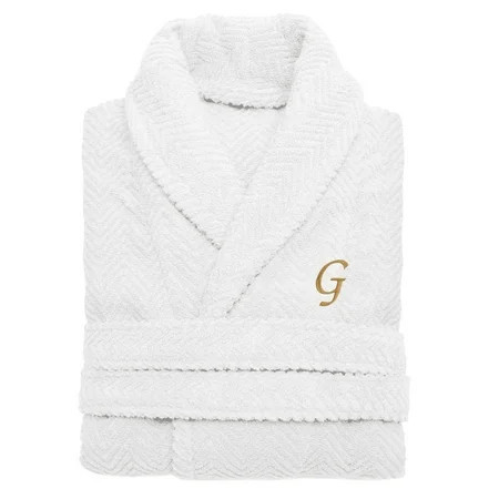 Authentic Hotel and Spa White with Gold Monogrammed Herringbone Weave Unisex Bath Robe G L/XL | Walmart (US)