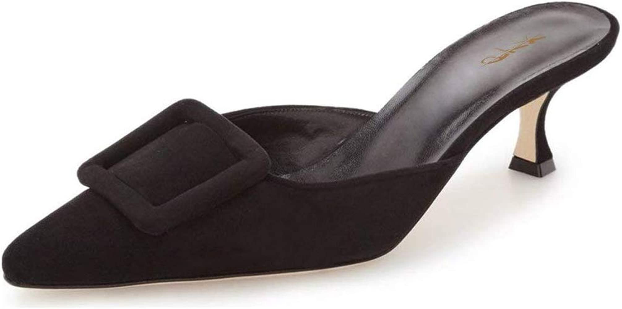 XYD Women Mule Pumps Pointy Toe Sandals Suede Slip on Kitten & High Heel Buckled Slides Shoes | Amazon (US)