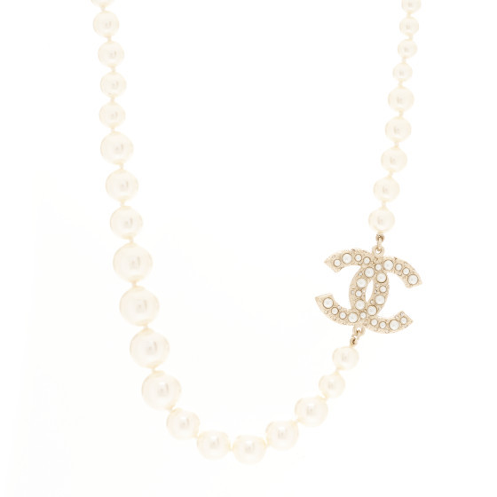 CHANEL Pearl CC 100th Anniversary Necklace Light Gold | FASHIONPHILE (US)