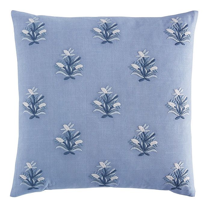 Flor Embroidered Floral Cotton Throw Pillow Cover with Hidden Zipper & Pillow Insert | Ballard Designs, Inc.