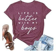 BOMYTAO Life is Better with My Boys Shirt for Women Mom T Shirts Funny Short Sleeve Casual Tops T... | Amazon (US)