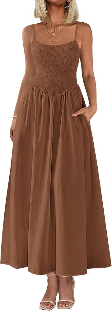 PRETTYGARDEN Women's Smocked Maxi Dresses 2025 Summer Beach Sundress Casual Spaghetti Strap Swing... | Amazon (US)