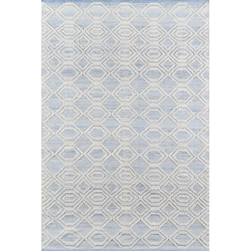 Rectangle 7'9" X 9'9" Schuller Geometric Handmade Flatweave Light Blue/White Area Rug | Wayfair North America