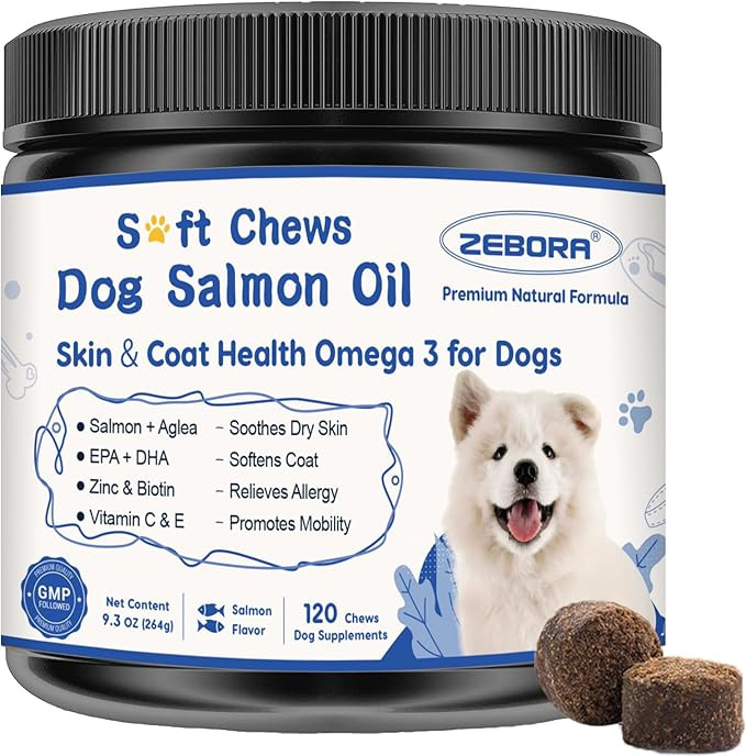 ZEBORA Salmon Oil for Dogs Skin and Coat - Omega 3 6 9 Fish Oil Soft Chews for Dogs Itchy Skin Re... | Amazon (US)