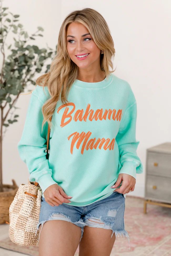 Bahama Mama Mint Corded Graphic Sweatshirt DOORBUSTER | Pink Lily