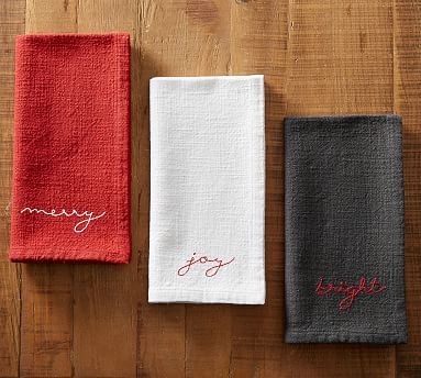 Holiday Sentiment Embroidered Napkin Collection | Pottery Barn (US)