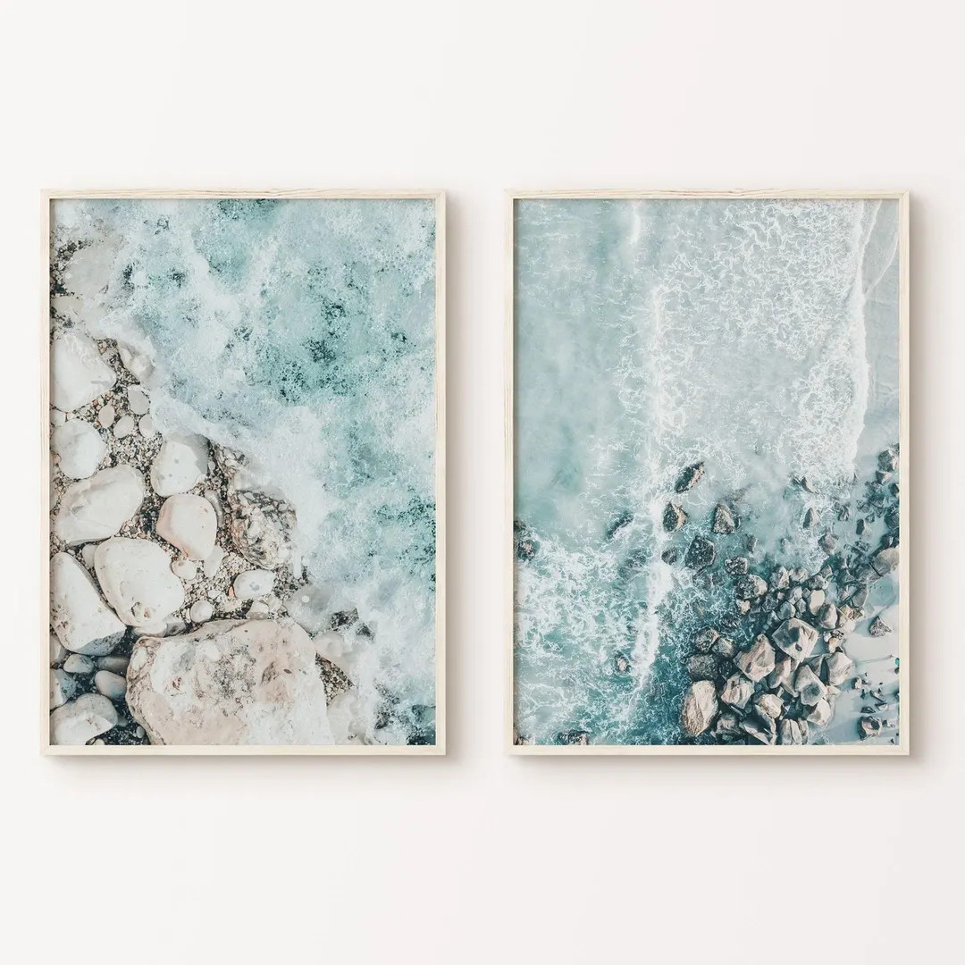 Set of 2 Aerial Beach Print, Boho Beach Cottage DIGITAL Print, Ocean Wave Photography Print, Ocea... | Etsy (Global)