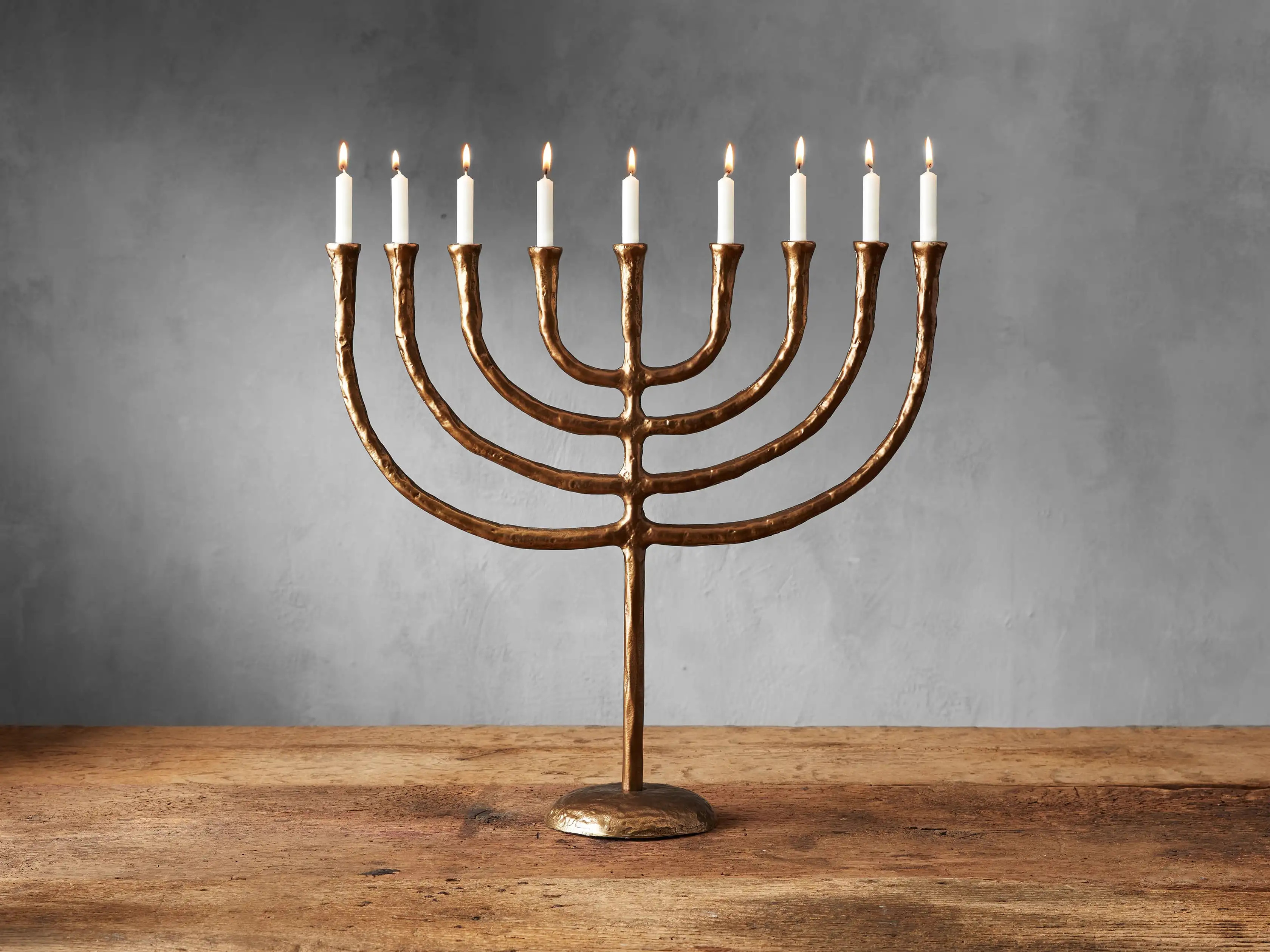Antique Brass Textured Menorah | Arhaus