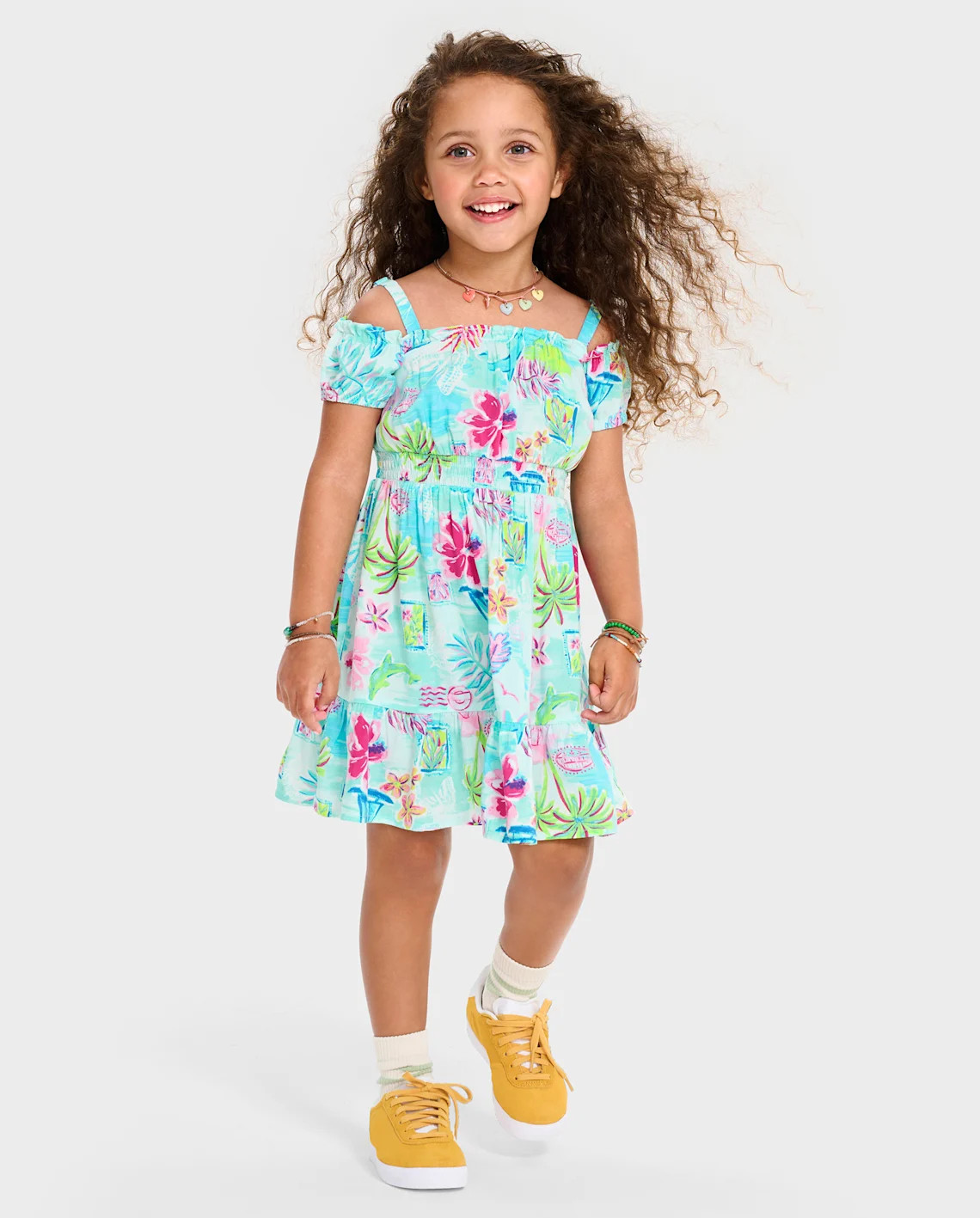 Toddler Girls Matching Family Tropical Off Shoulder Dress - pink | The Children's Place