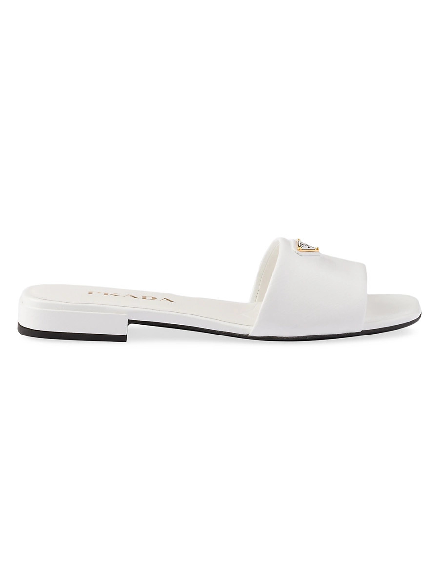 Women's Saffiano Patent Leather Slides - White - Size 6.5 | Saks Fifth Avenue