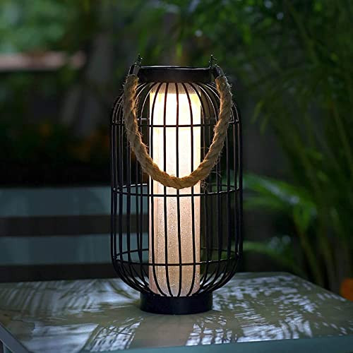 pearlstar Large Solar Powered Lantern Outdoor-Heavy Duty Metal Hanging Lights Decorative Solar Table Lamp Waterproof for Outside Patio Yard Garden Porch Tabletop Decor (Black) | Amazon (US)