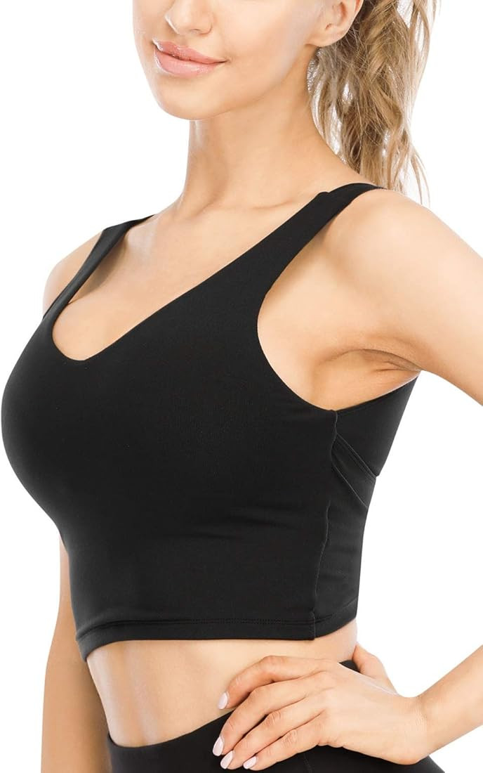 TASADA V-Neck Sports Bras for Women - Wirefree Padded Yoga Bra Running Workout Aesthetic Crop Tank T | Amazon (US)
