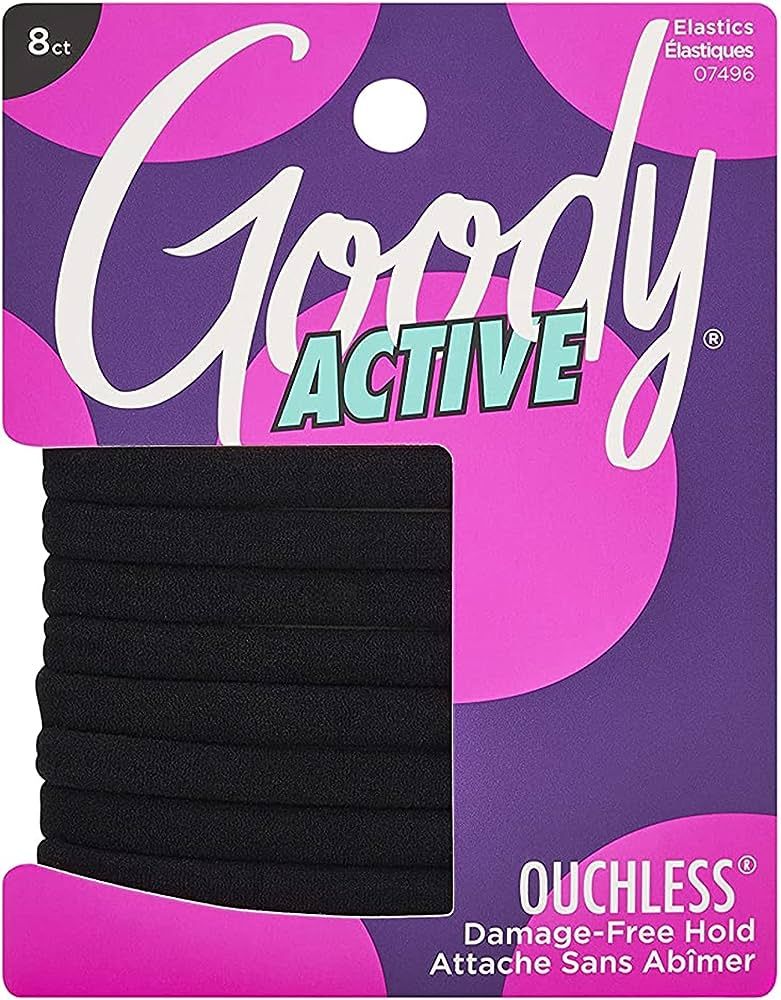 Goody Thick Hair Ties - Athletic Hair Bands 8 Count, Black- Suitable for All Hair Types - Ouchles... | Amazon (US)