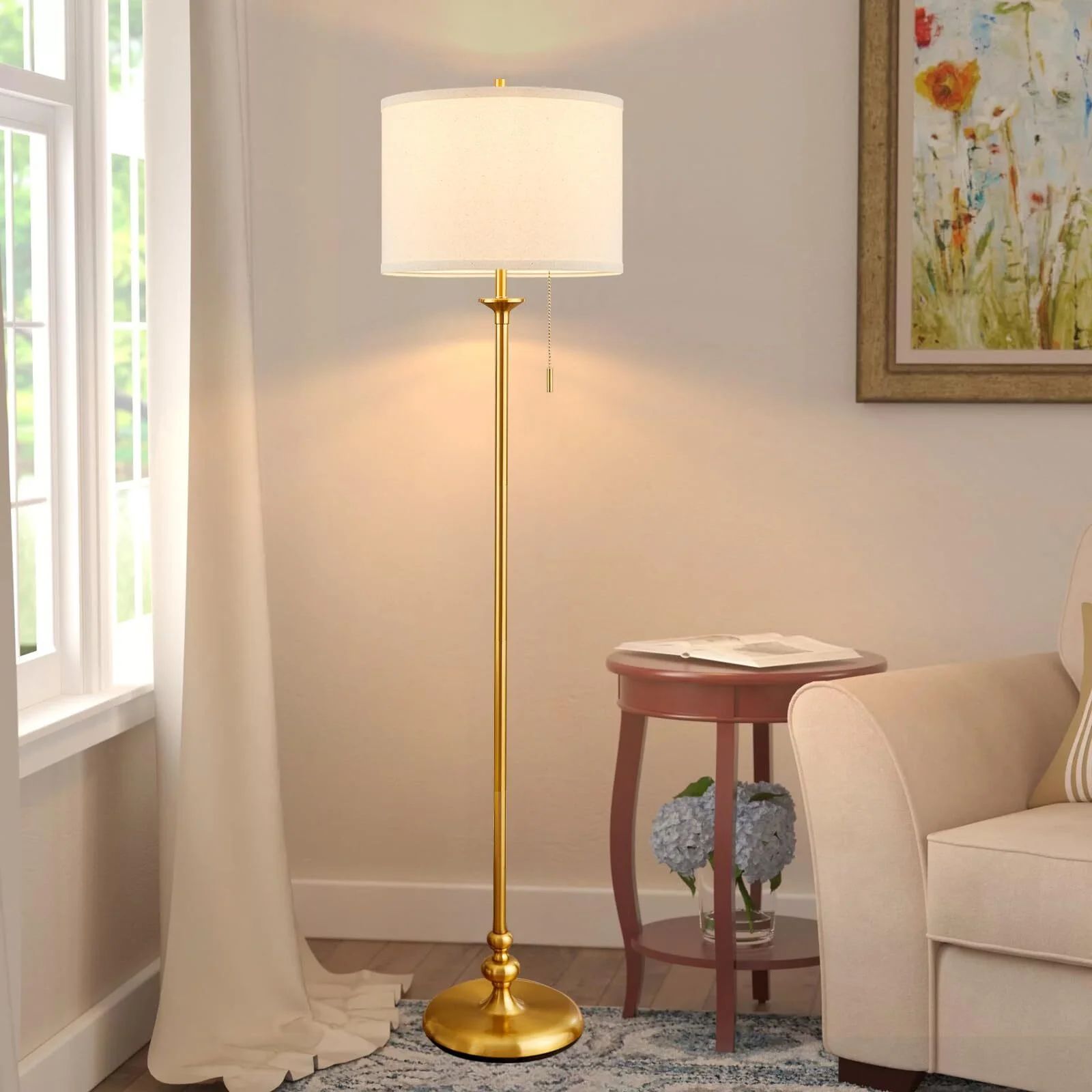 NATYSWAN Modern Gold Floor Lamp, 60" Standing Lamp for Living Room with Pull Chain Switch, Corner... | Walmart (US)