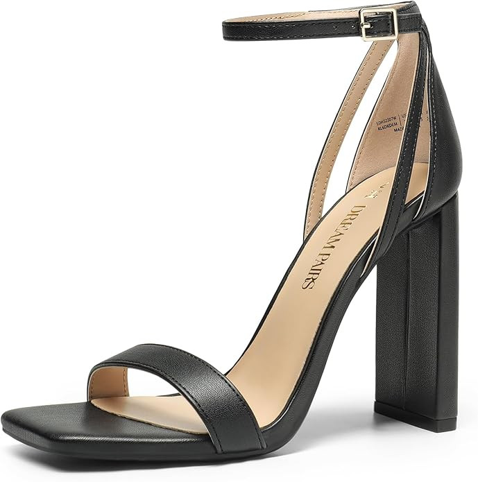 DREAM PAIRS High Heels Chunky Block Square Toe Heels for Women dressy Open Toe Heel Sandals | Amazon (US)