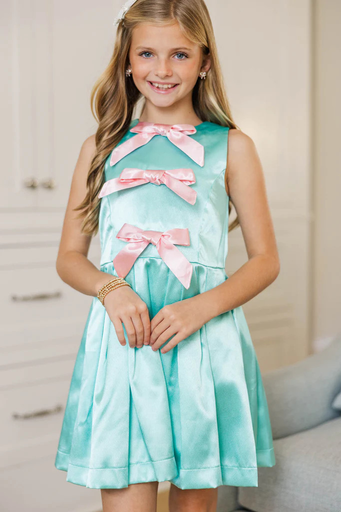 Girls: PREORDER: Dancing Queen Aqua Blue Bow Dress | The Mint Julep Boutique
