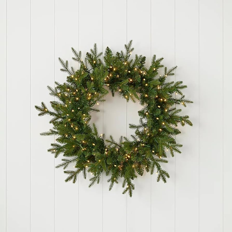 Dandan Pine 24" Wreath with Warm LED Lights Indoor Outdoor | Warm White LED Lights | Door, Wall o... | Amazon (US)