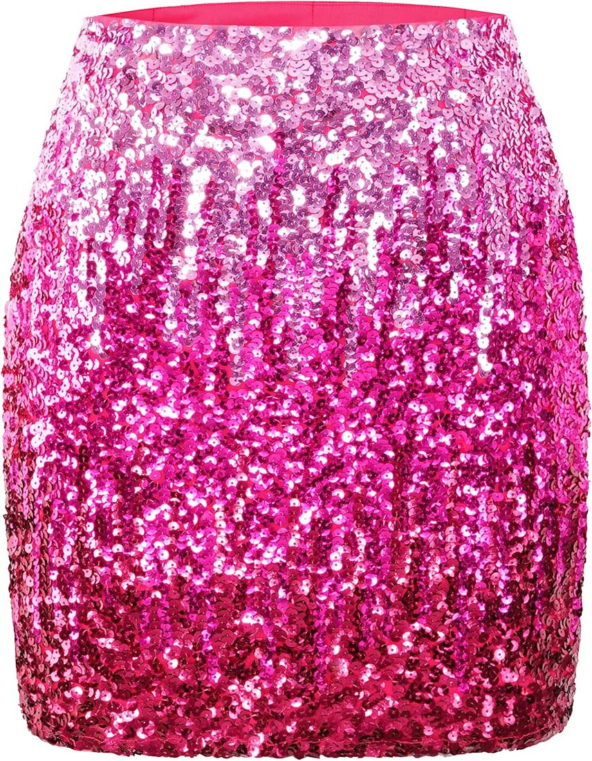 MANER Women's Sequin Skirt Sparkle Stretchy Bodycon Mini Skirts Night Out Party | Amazon (US)