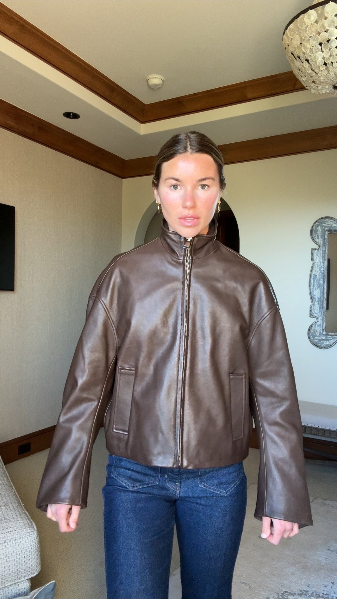 Chocolate brown leather jacket SUCH a staple