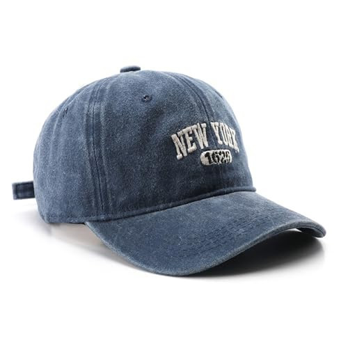 New York Hat Washed Baseball Cap Unisex Sun Hat Adjustable Trucker Cap (Navy Blue) | Amazon (US)