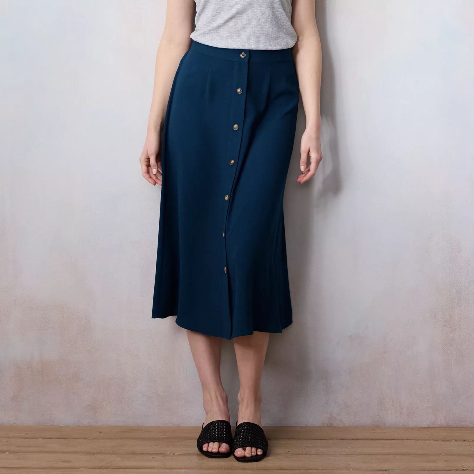 Women's LC Lauren Conrad Button Front High Rise Midi Skirt | Kohl's