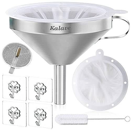 KALAVE Premium Stainless Steel Funnel, 5 Inch Food Grade Kitchen Funnels with 200 Mesh Food Filter Strainer for Filling Bottles, Oils, Juice, Wine, Coffee, Milk | Amazon (US)