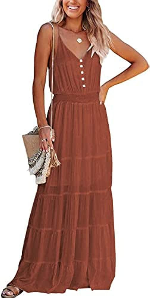 PRETTYGARDEN Women's Casual Summer Dress Spaghetti Strap Sleeveless High Waist Beach Long Maxi Su... | Amazon (US)