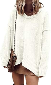 ANRABESS Women’s Casual Long Sleeve V Neck Off Shoulder Loose Baggy Comfy Knit Pullover Sweater... | Amazon (US)