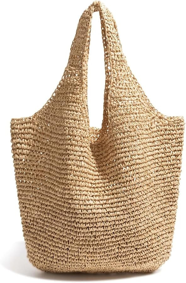 Beach Bags for Women,Summer Soft Large Woven Shoulder Handbags Boho Straw Tote Bags for Travel Va... | Amazon (US)