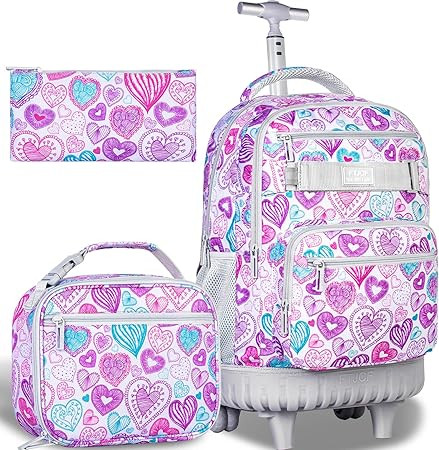 3pcs Rolling Backpack for Women, 21 Inche Adult Bag with Roller Wheels, Wheeled Bookbag Set for G... | Amazon (US)