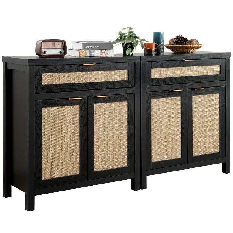 Surmoby Sideboard Buffet Cabinet Set of 2,Boho Storage Cabinets with Doors and Drawer,Rattan Cabi... | Walmart (US)