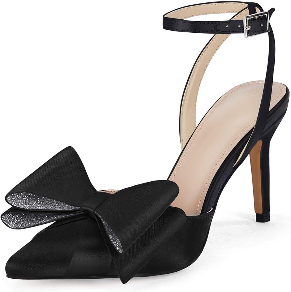 Coutgo Womens High Heels Rhinestone Double Bow Closed Toe Sandals Ankle Strap Sexy Stiletto Weddi... | Amazon (US)