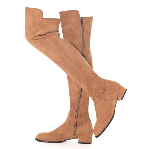 N.N.G Women Over The Knee Boots Faux Suede Brown Side Zip Closure 1 Inch Block Heel Classic Style for Casual and Dressy Occasions Size 10 | Amazon (US)