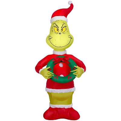 4’ Dr. Seuss Grinch as Santa Christmas Indoor/Outdoor Lighted Inflatable | Target
