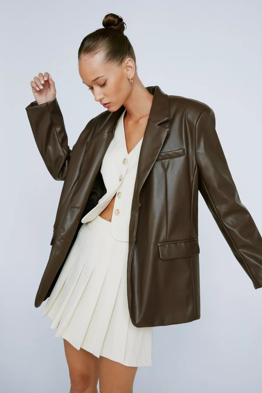 Petite Faux Leather Oversized Blazer | Nasty Gal US
