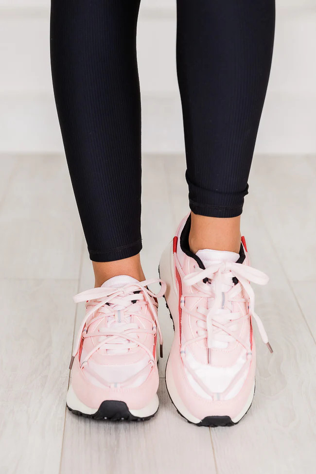 Kenzi Pink And White Drawstring Laced Sneakers | Pink Lily