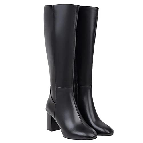 Hotberry Damen Stiefeletten Warme Lange Stiefel Hohe Boots Elegante Sexy Runde Zehe Plattformen High Heel Frauen Herbst Winter Reißverschluss PU Lederstiefel Schuhe, Schwarz, (36 EU) | Amazon (DE)
