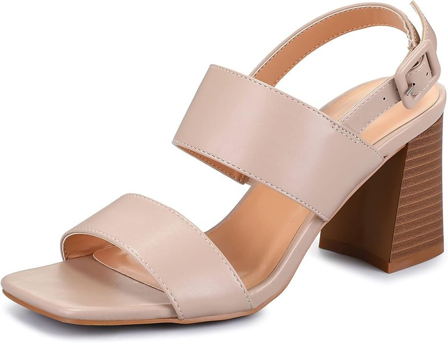 mysoft Women's Block Heels Chunky Square Open Toe Sandals Ankle Strap Stacked 3 inch Heeled Dress... | Amazon (US)