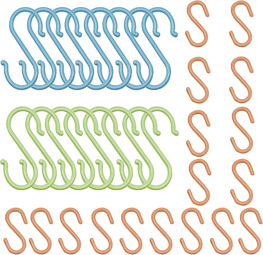 Maydahui 32 Pieces S Shape Plastic Hook Set of 16 Big Size 16 Small Size in Pink Green Blue for S... | Amazon (US)