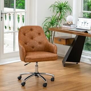 39.75 in. H Camel Brown Bonded Leather Gaslift Adjustable Swivel Office Chair/Desk Chair | The Home Depot