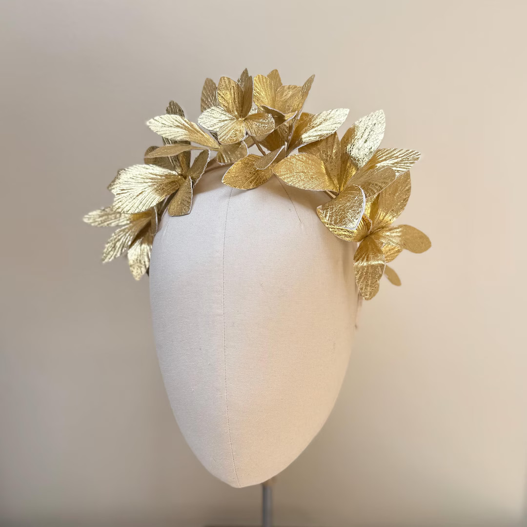 Gold Leaf Flower Fascinator Headband Crown Tiara , Leaf Flower Statement Hatinator Hat, Ascot Der... | Etsy (US)