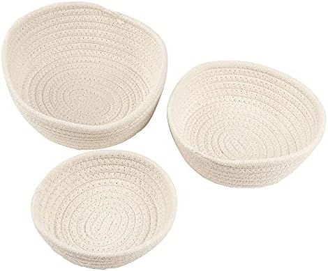 Woven Storage Baskets - 3-Pack Cotton Rope Baskets, Decorative Hampers, Collapsible Rope Storage Bin | Amazon (US)