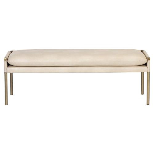 Sunpan Bellevue Bravo White Upholstered Faux Leather Gold Steel Bedroom Bench | Kathy Kuo Home